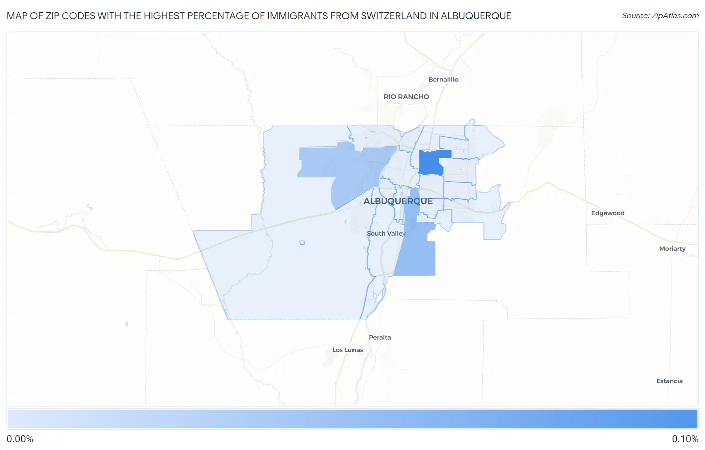 Zip Codes with the Highest Percentage of Immigrants from Switzerland in Albuquerque Map