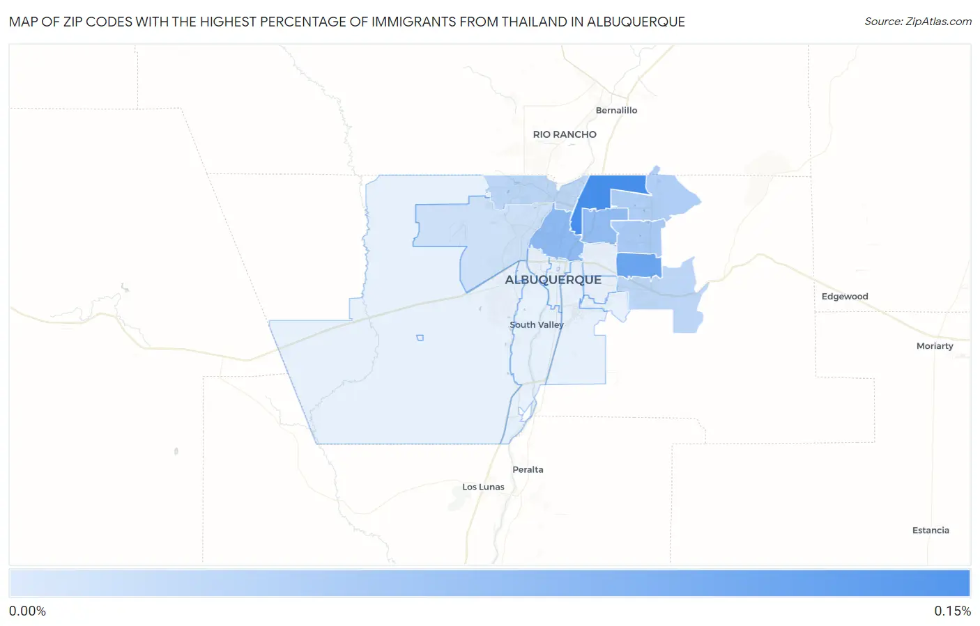 Zip Codes with the Highest Percentage of Immigrants from Thailand in Albuquerque Map