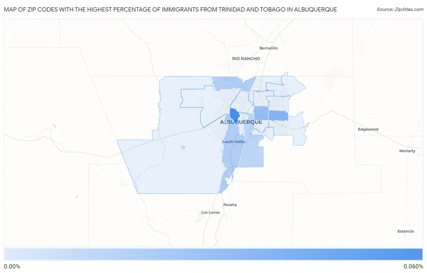 Zip Codes with the Highest Percentage of Immigrants from Trinidad and Tobago in Albuquerque Map