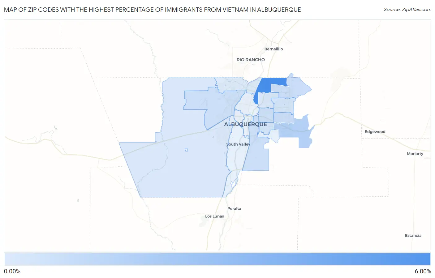 Zip Codes with the Highest Percentage of Immigrants from Vietnam in Albuquerque Map
