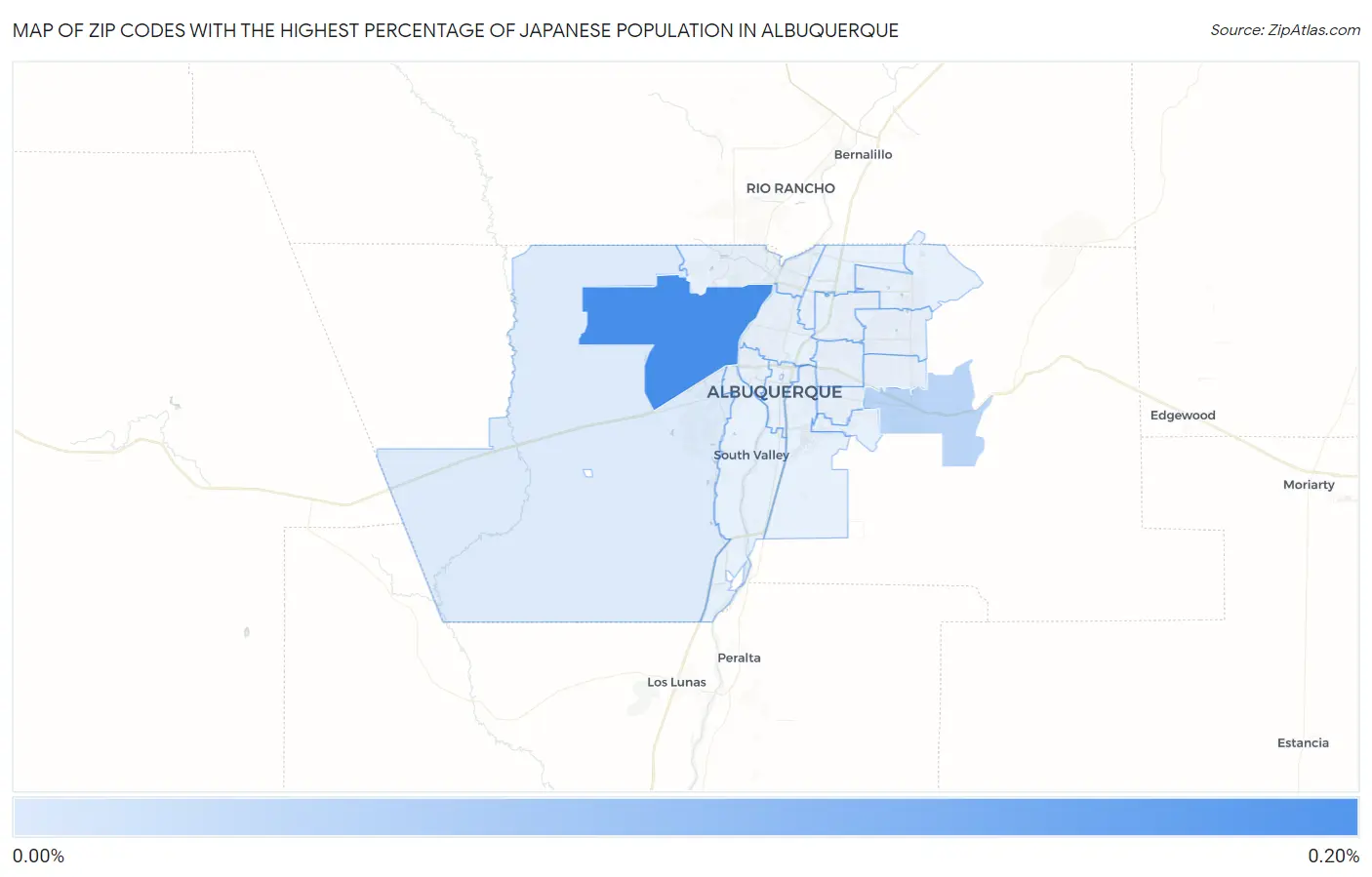 Zip Codes with the Highest Percentage of Japanese Population in Albuquerque Map
