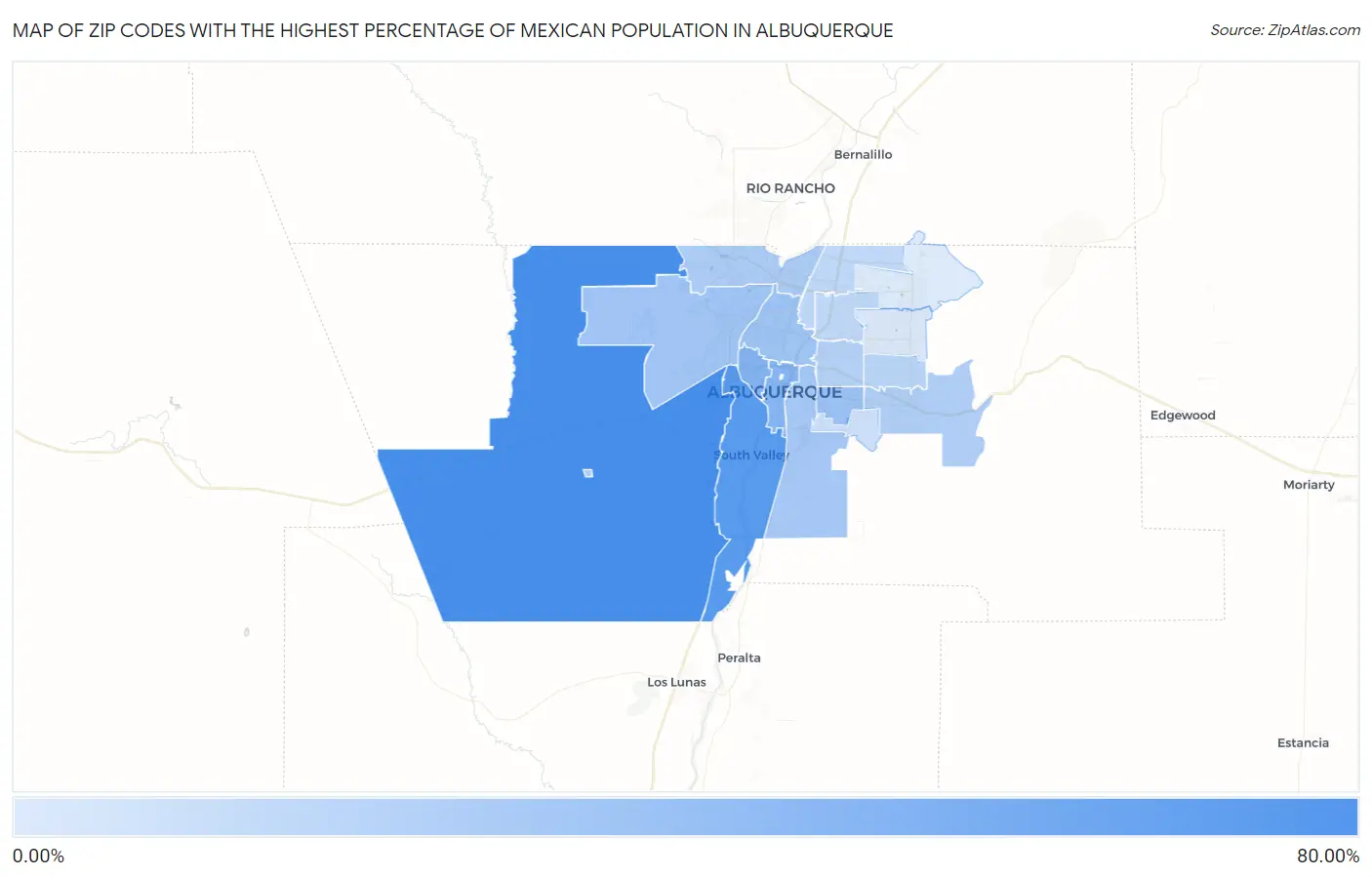 Zip Codes with the Highest Percentage of Mexican Population in Albuquerque Map