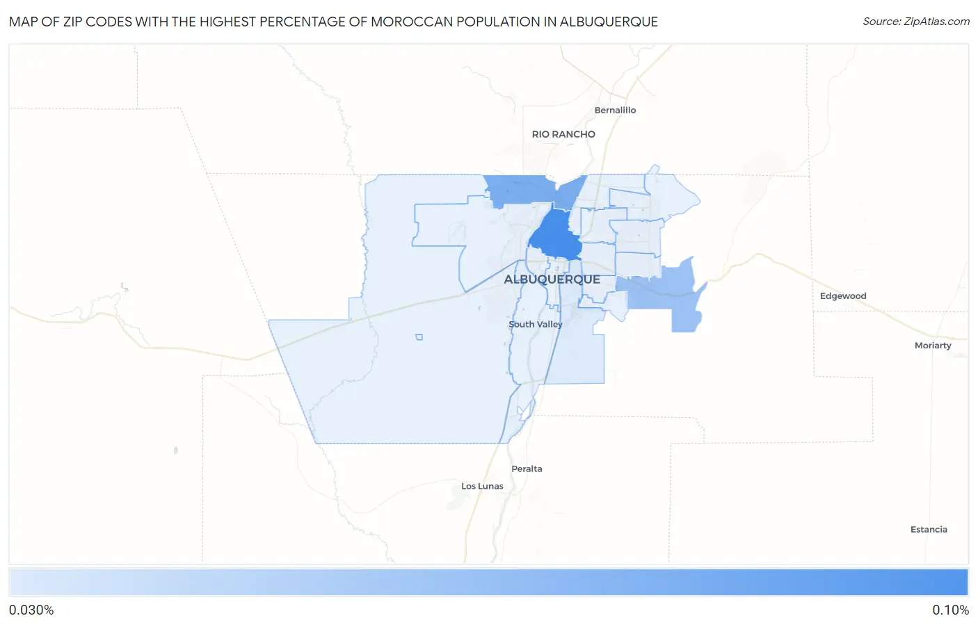 Zip Codes with the Highest Percentage of Moroccan Population in Albuquerque Map