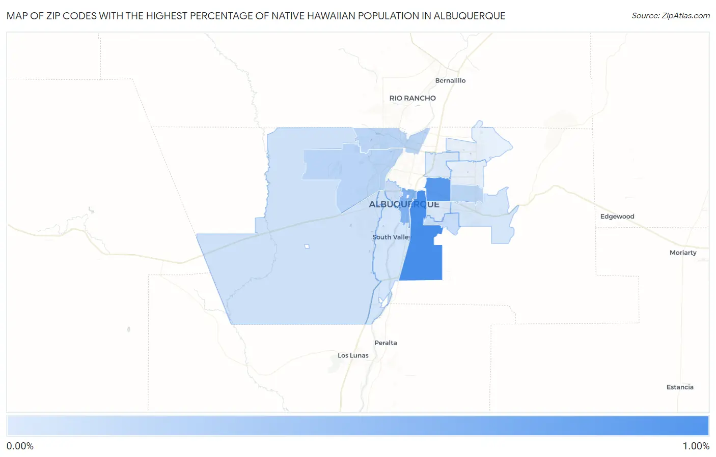 Zip Codes with the Highest Percentage of Native Hawaiian Population in Albuquerque Map