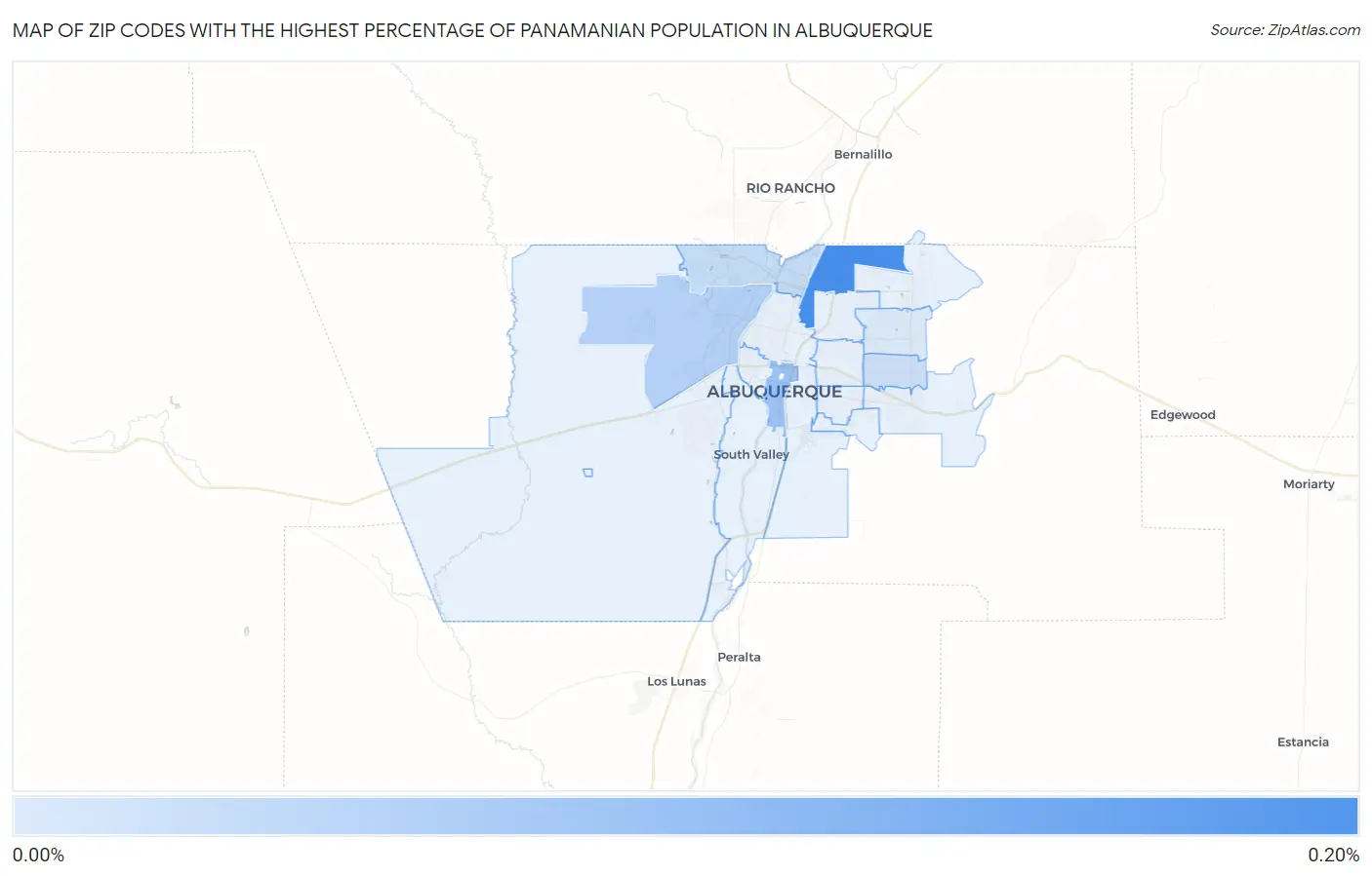 Zip Codes with the Highest Percentage of Panamanian Population in Albuquerque Map