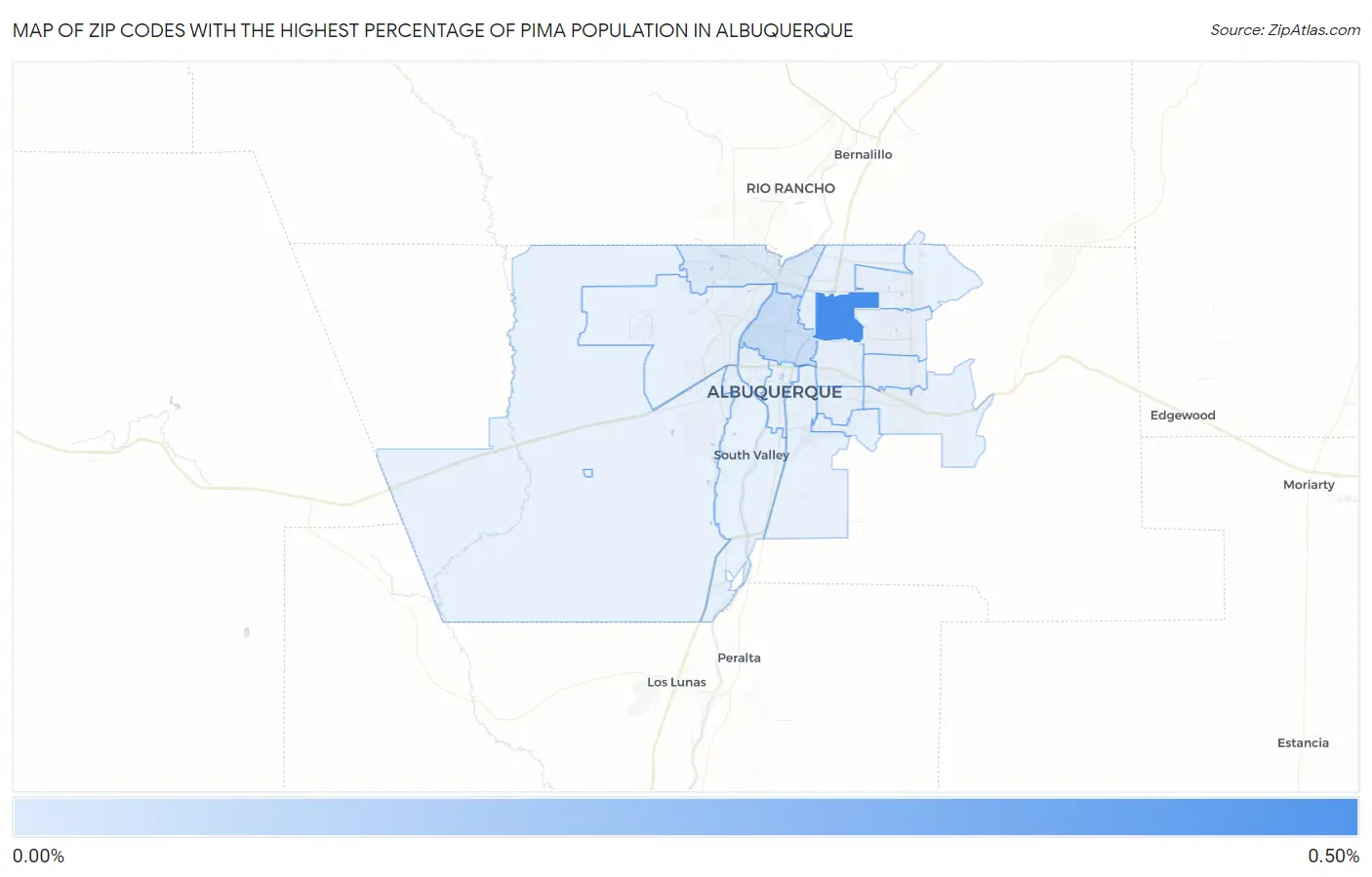 Zip Codes with the Highest Percentage of Pima Population in Albuquerque Map