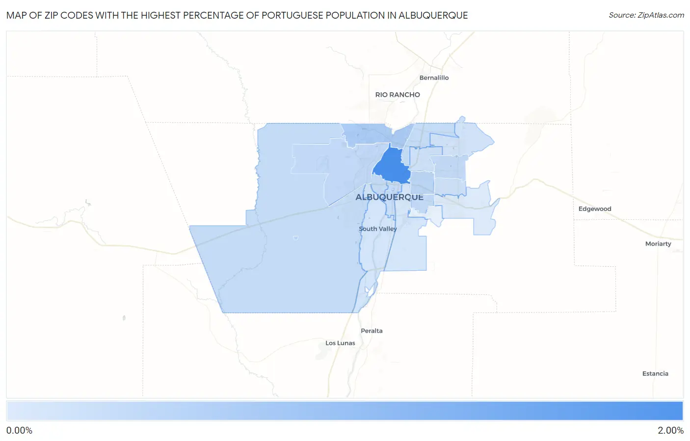 Zip Codes with the Highest Percentage of Portuguese Population in Albuquerque Map