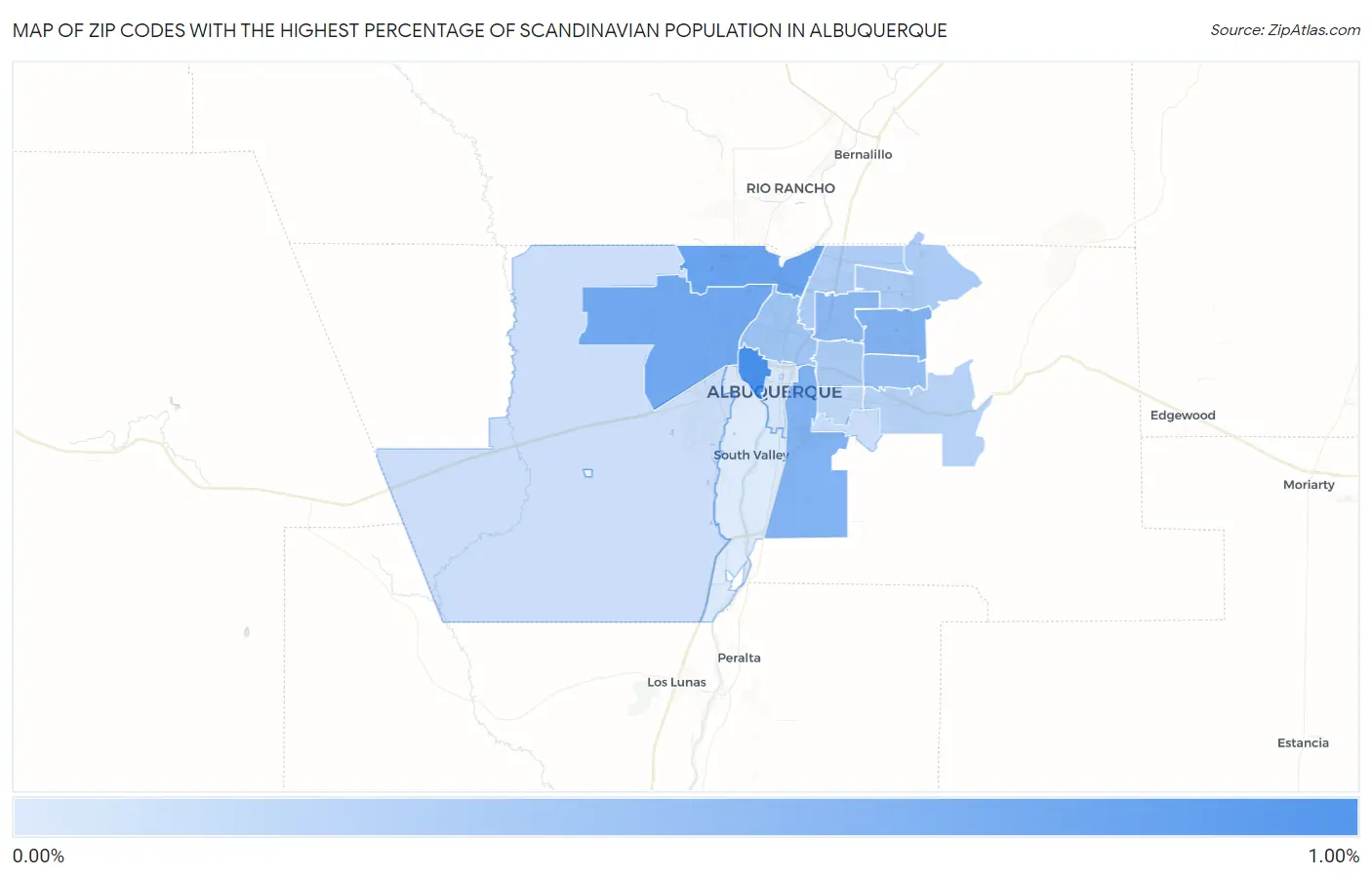 Zip Codes with the Highest Percentage of Scandinavian Population in Albuquerque Map