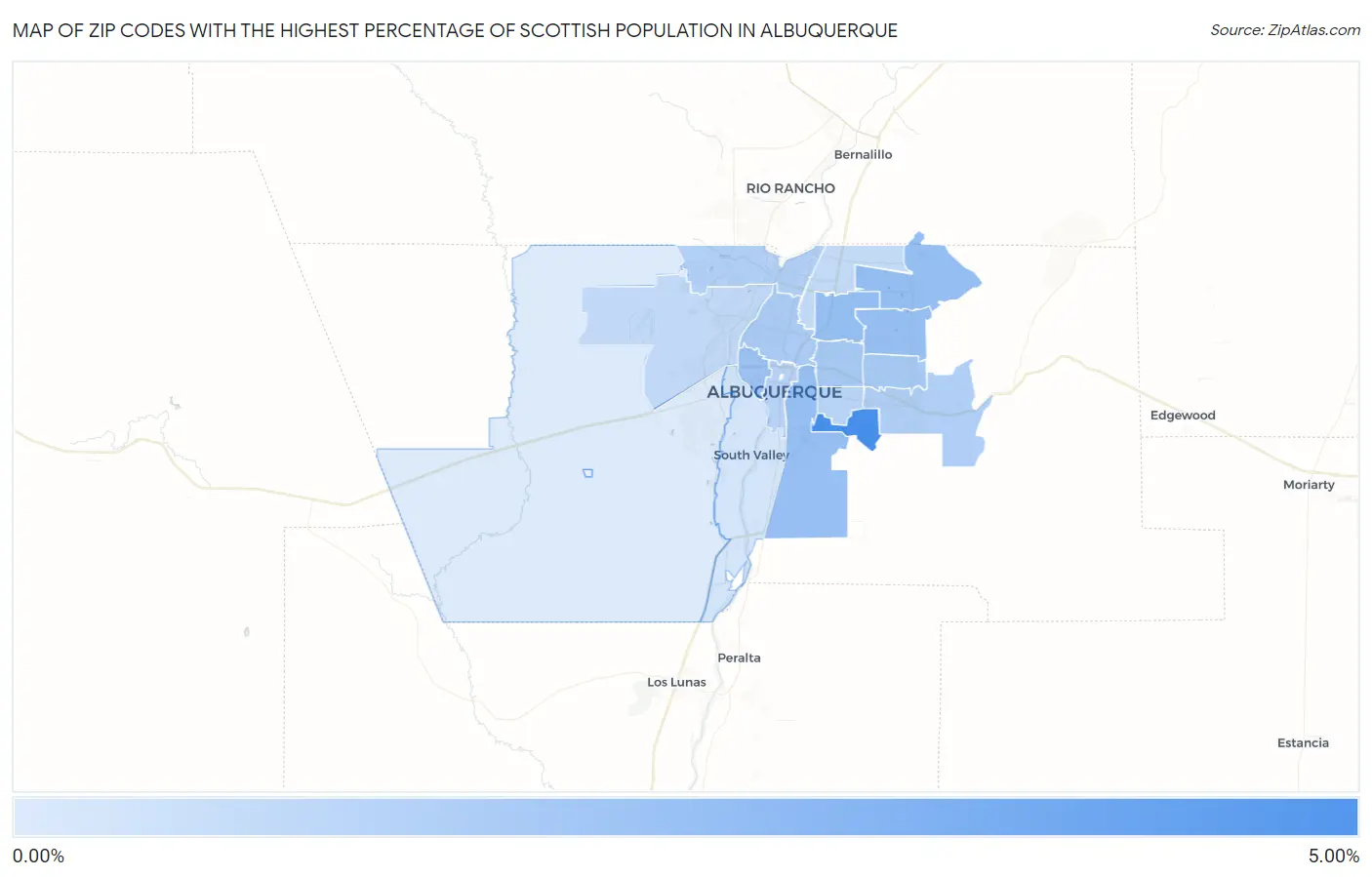 Zip Codes with the Highest Percentage of Scottish Population in Albuquerque Map