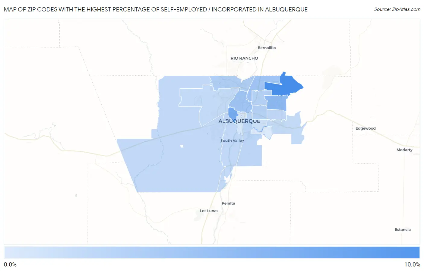 Zip Codes with the Highest Percentage of Self-Employed / Incorporated in Albuquerque Map
