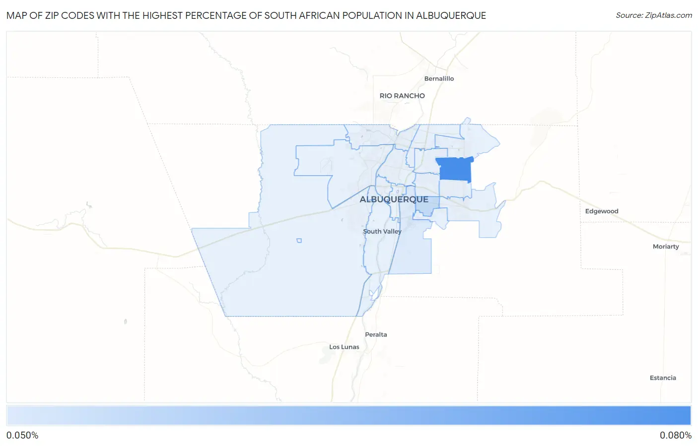 Zip Codes with the Highest Percentage of South African Population in Albuquerque Map