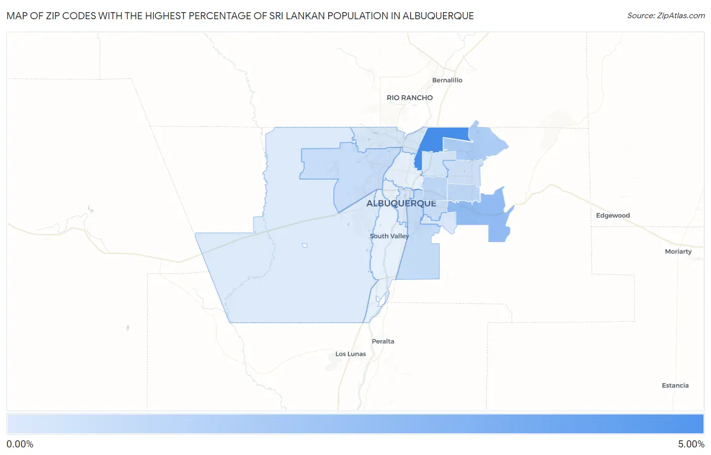 Zip Codes with the Highest Percentage of Sri Lankan Population in Albuquerque Map