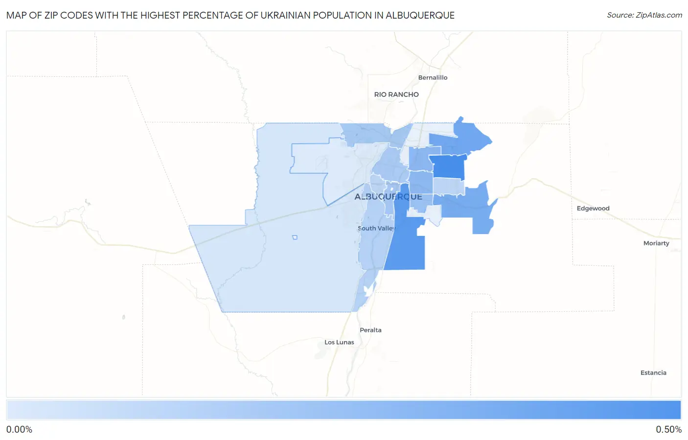 Zip Codes with the Highest Percentage of Ukrainian Population in Albuquerque Map