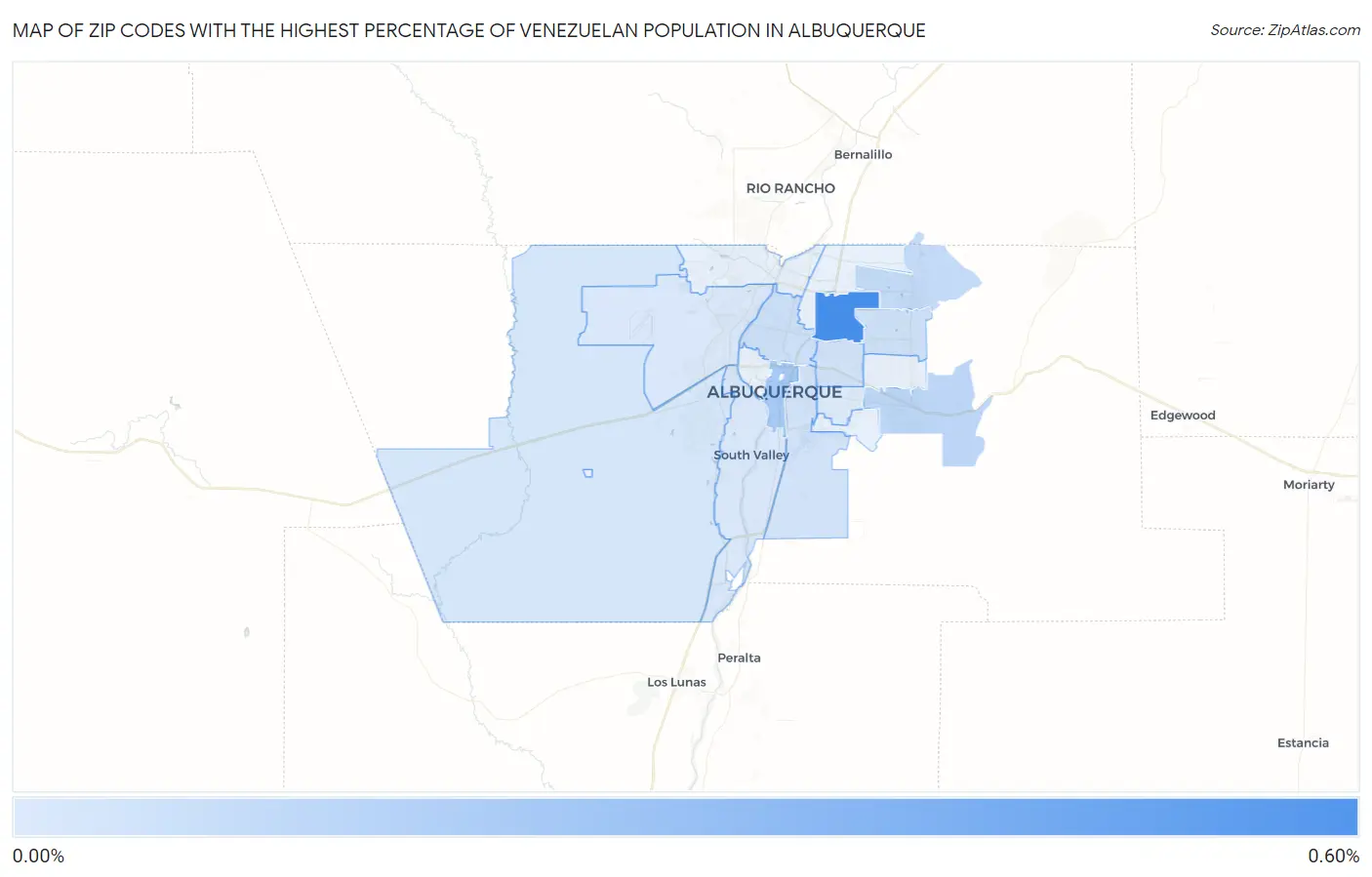 Zip Codes with the Highest Percentage of Venezuelan Population in Albuquerque Map