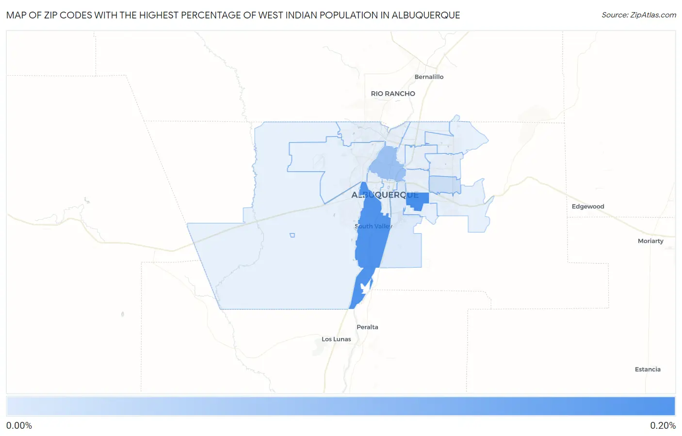 Zip Codes with the Highest Percentage of West Indian Population in Albuquerque Map