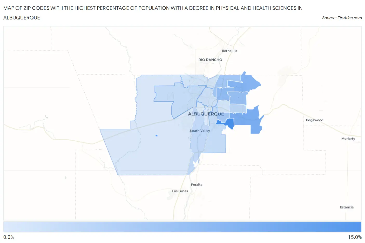 Zip Codes with the Highest Percentage of Population with a Degree in Physical and Health Sciences in Albuquerque Map