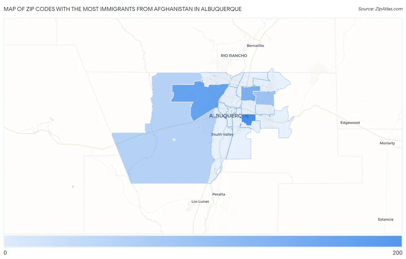 Zip Codes with the Most Immigrants from Afghanistan in Albuquerque Map