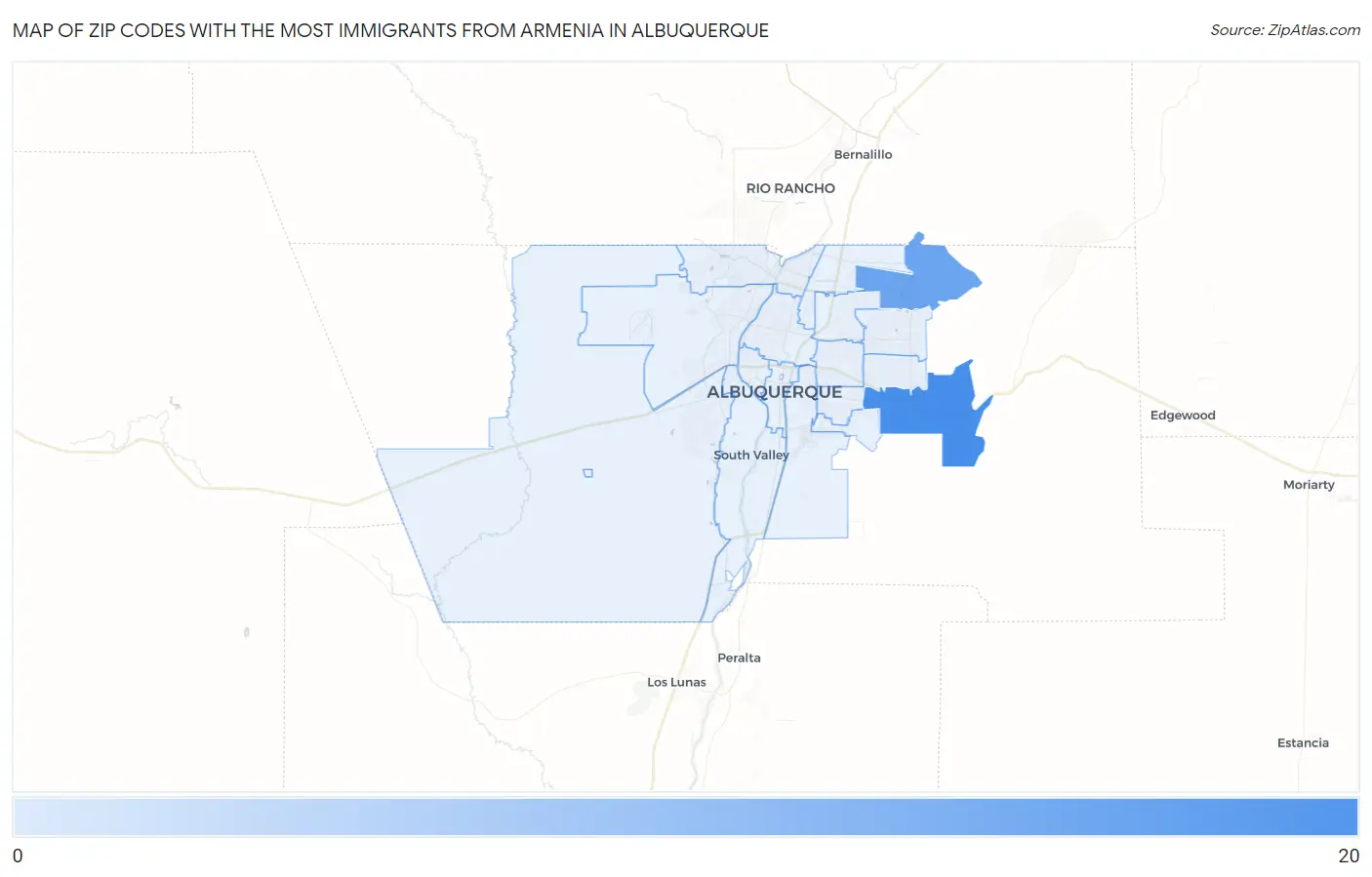 Zip Codes with the Most Immigrants from Armenia in Albuquerque Map