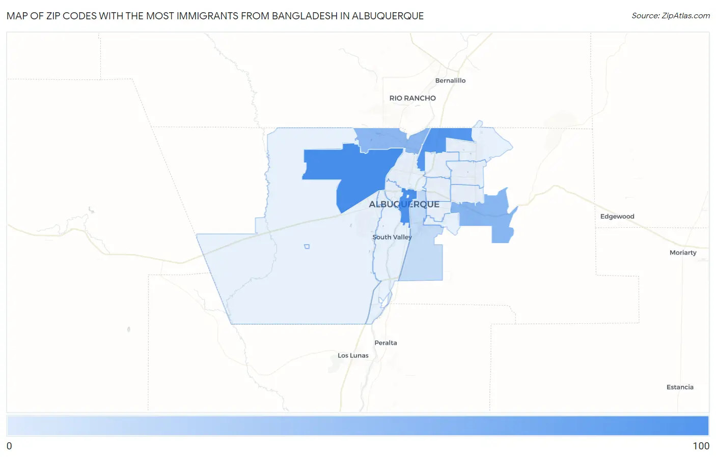 Zip Codes with the Most Immigrants from Bangladesh in Albuquerque Map