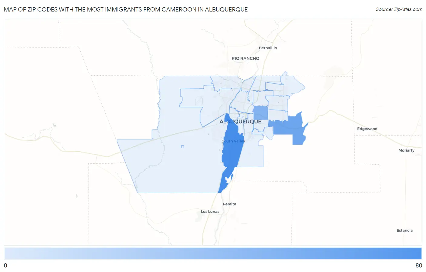 Zip Codes with the Most Immigrants from Cameroon in Albuquerque Map