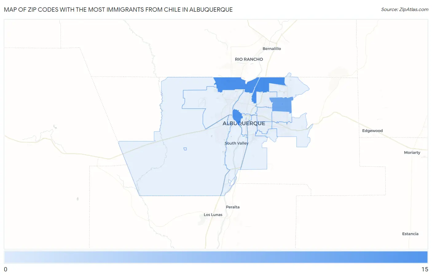 Zip Codes with the Most Immigrants from Chile in Albuquerque Map