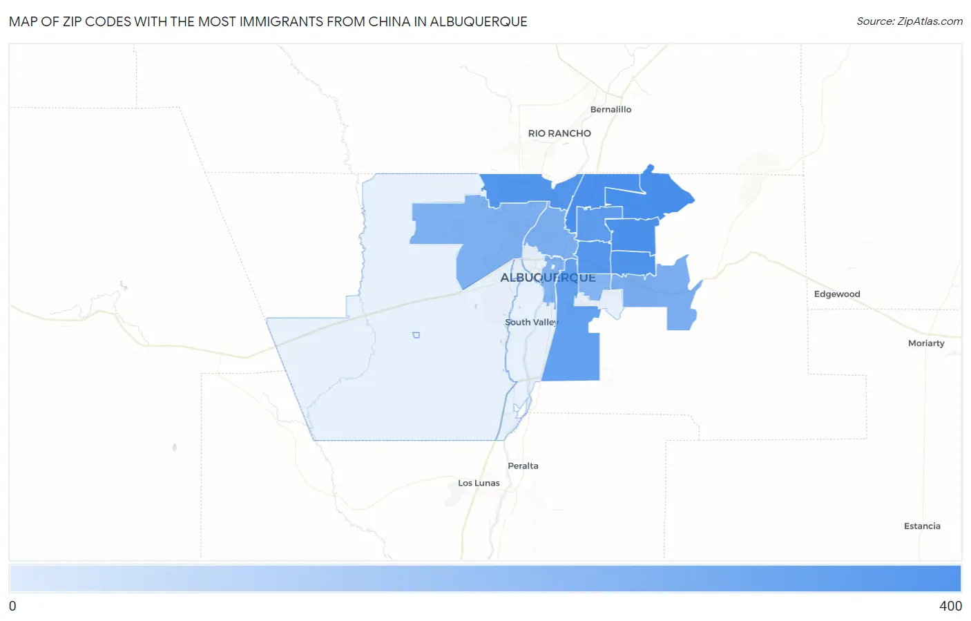 Zip Codes with the Most Immigrants from China in Albuquerque Map