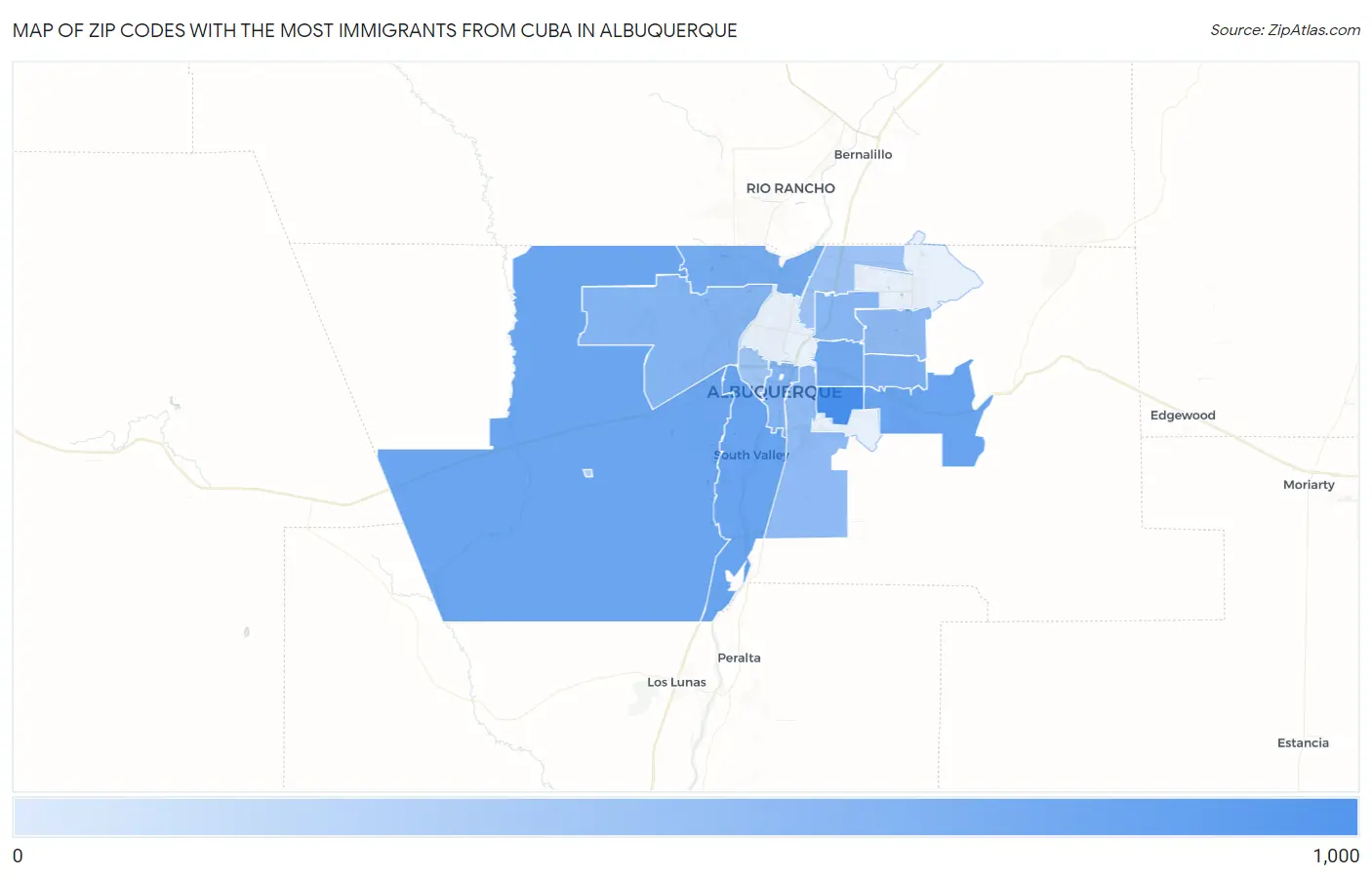 Zip Codes with the Most Immigrants from Cuba in Albuquerque Map