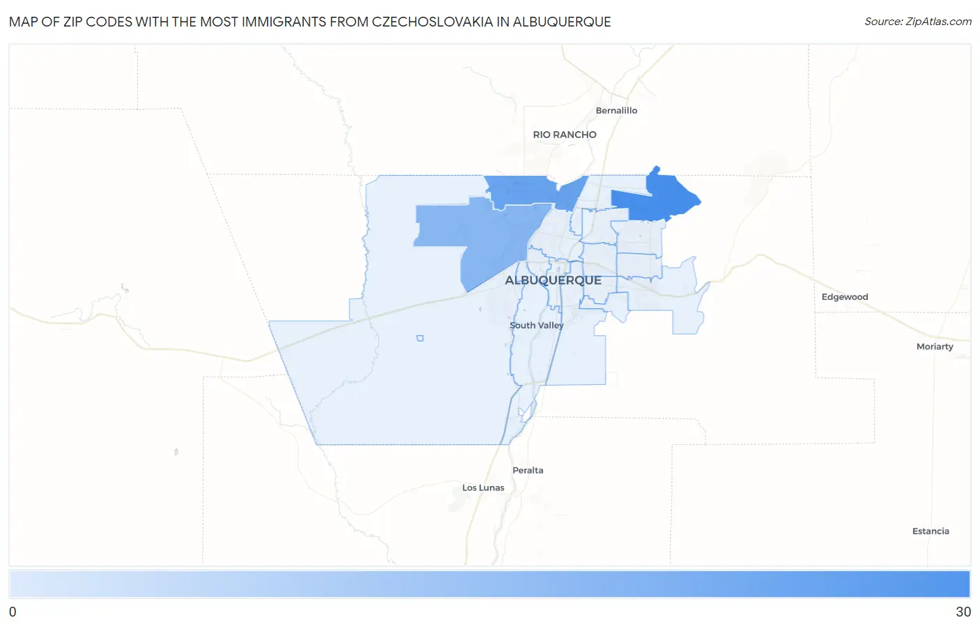 Zip Codes with the Most Immigrants from Czechoslovakia in Albuquerque Map