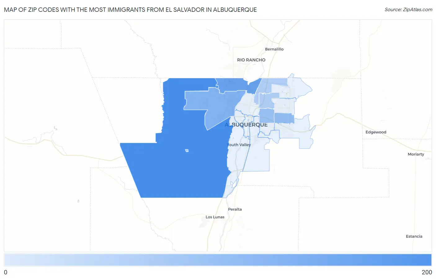 Zip Codes with the Most Immigrants from El Salvador in Albuquerque Map