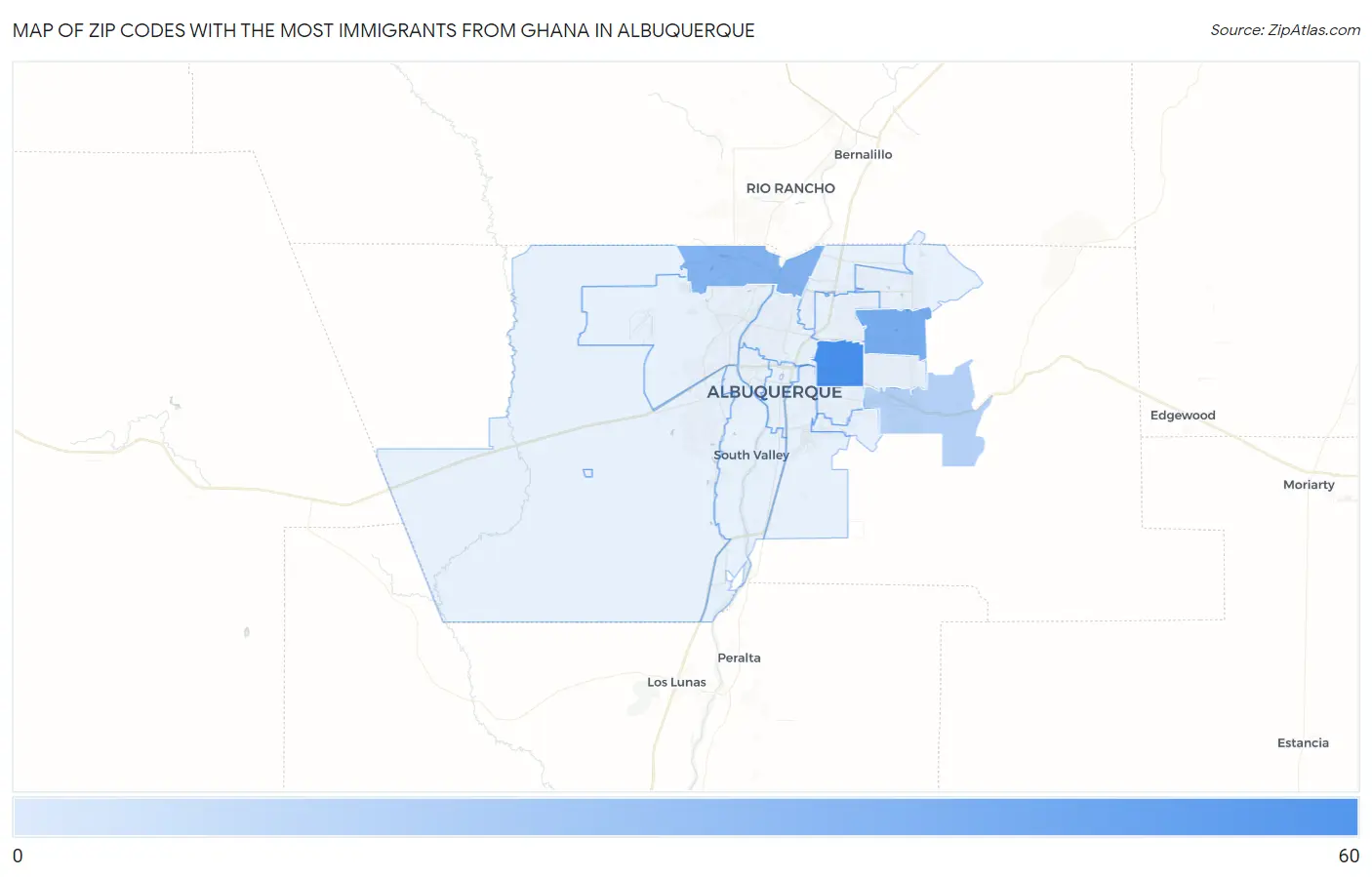 Zip Codes with the Most Immigrants from Ghana in Albuquerque Map