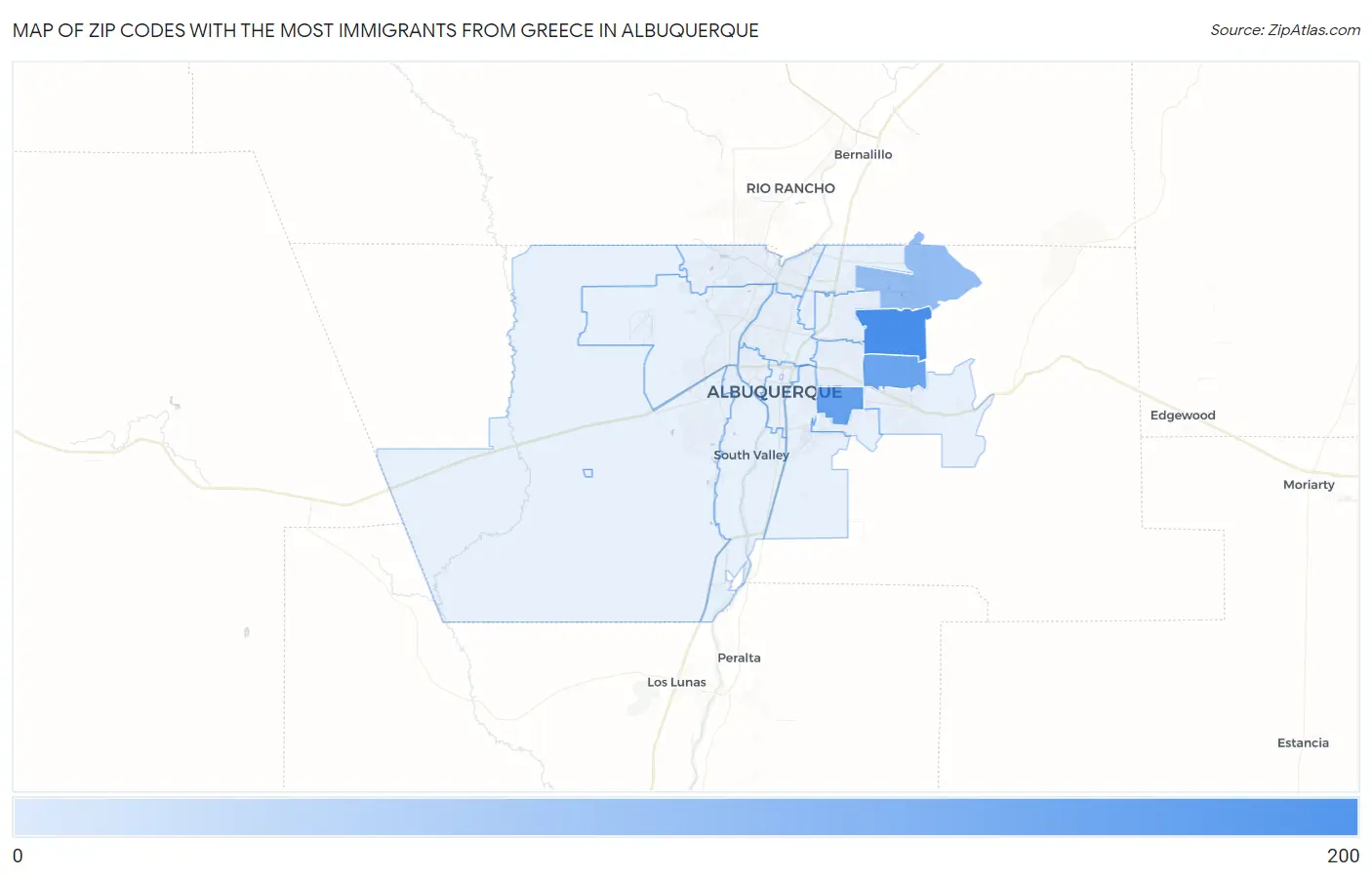 Zip Codes with the Most Immigrants from Greece in Albuquerque Map