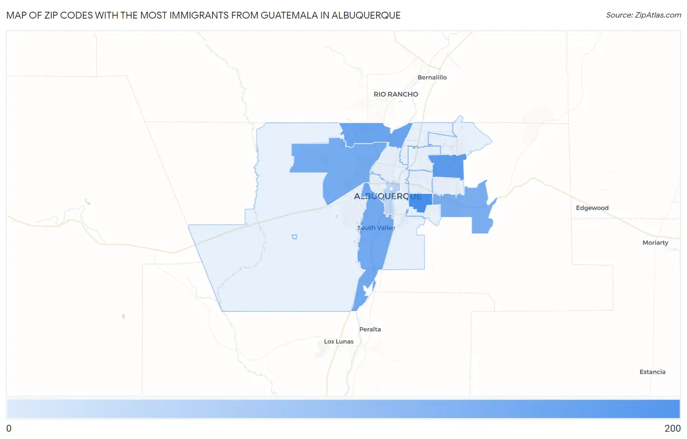 Zip Codes with the Most Immigrants from Guatemala in Albuquerque Map