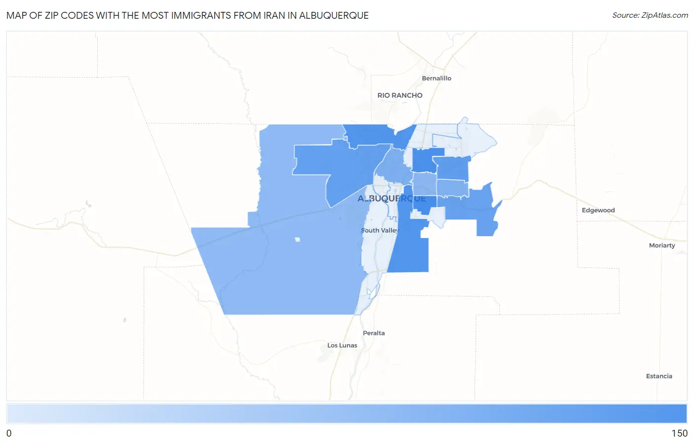Zip Codes with the Most Immigrants from Iran in Albuquerque Map