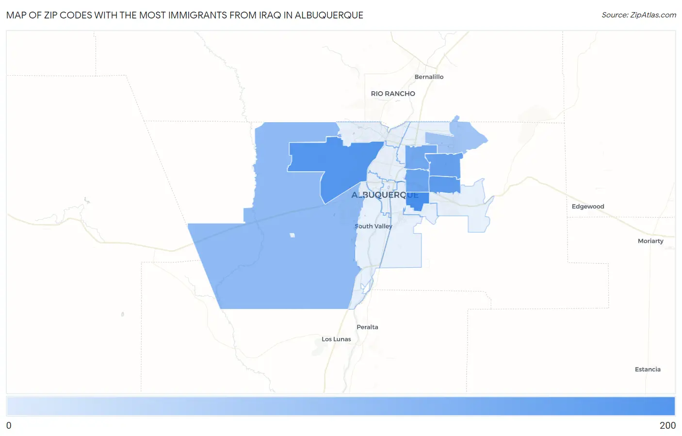 Zip Codes with the Most Immigrants from Iraq in Albuquerque Map