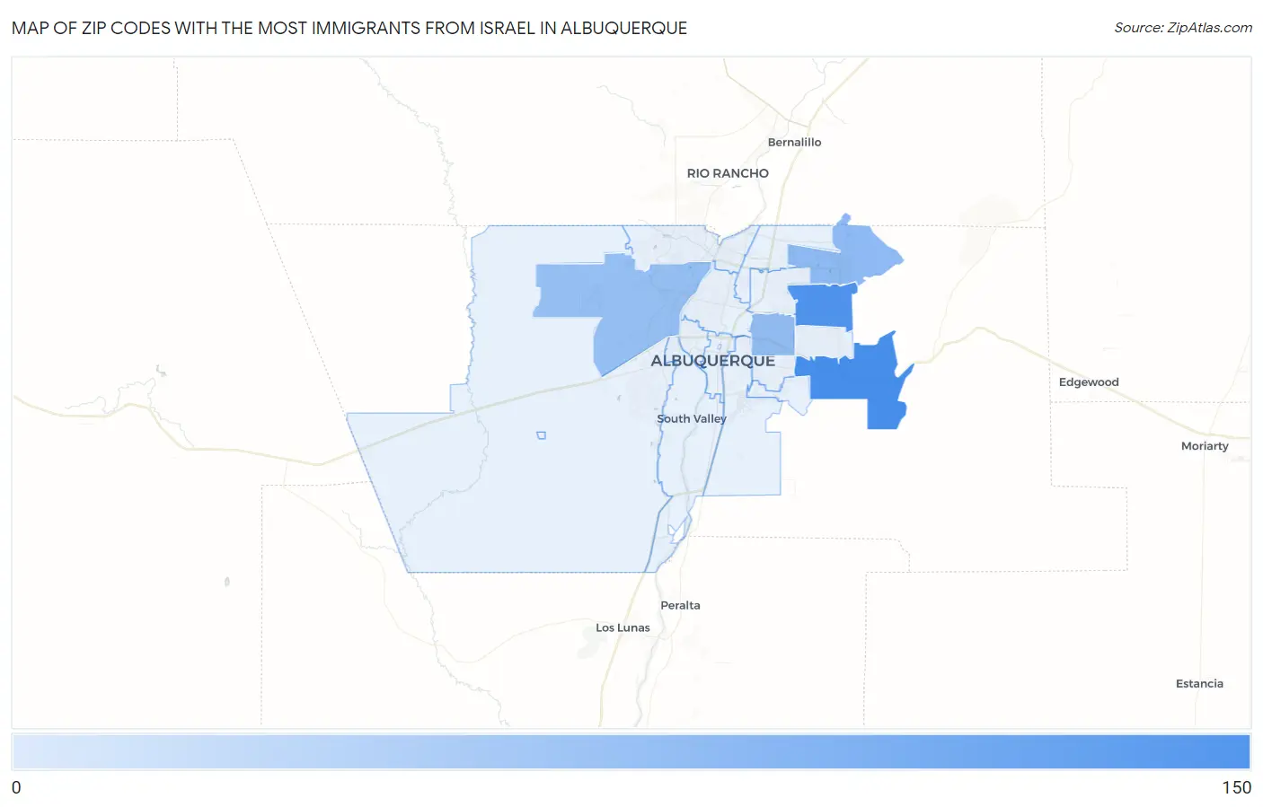 Zip Codes with the Most Immigrants from Israel in Albuquerque Map