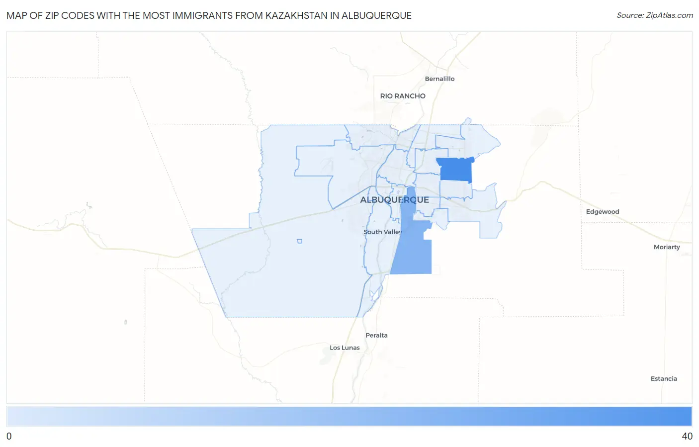 Zip Codes with the Most Immigrants from Kazakhstan in Albuquerque Map