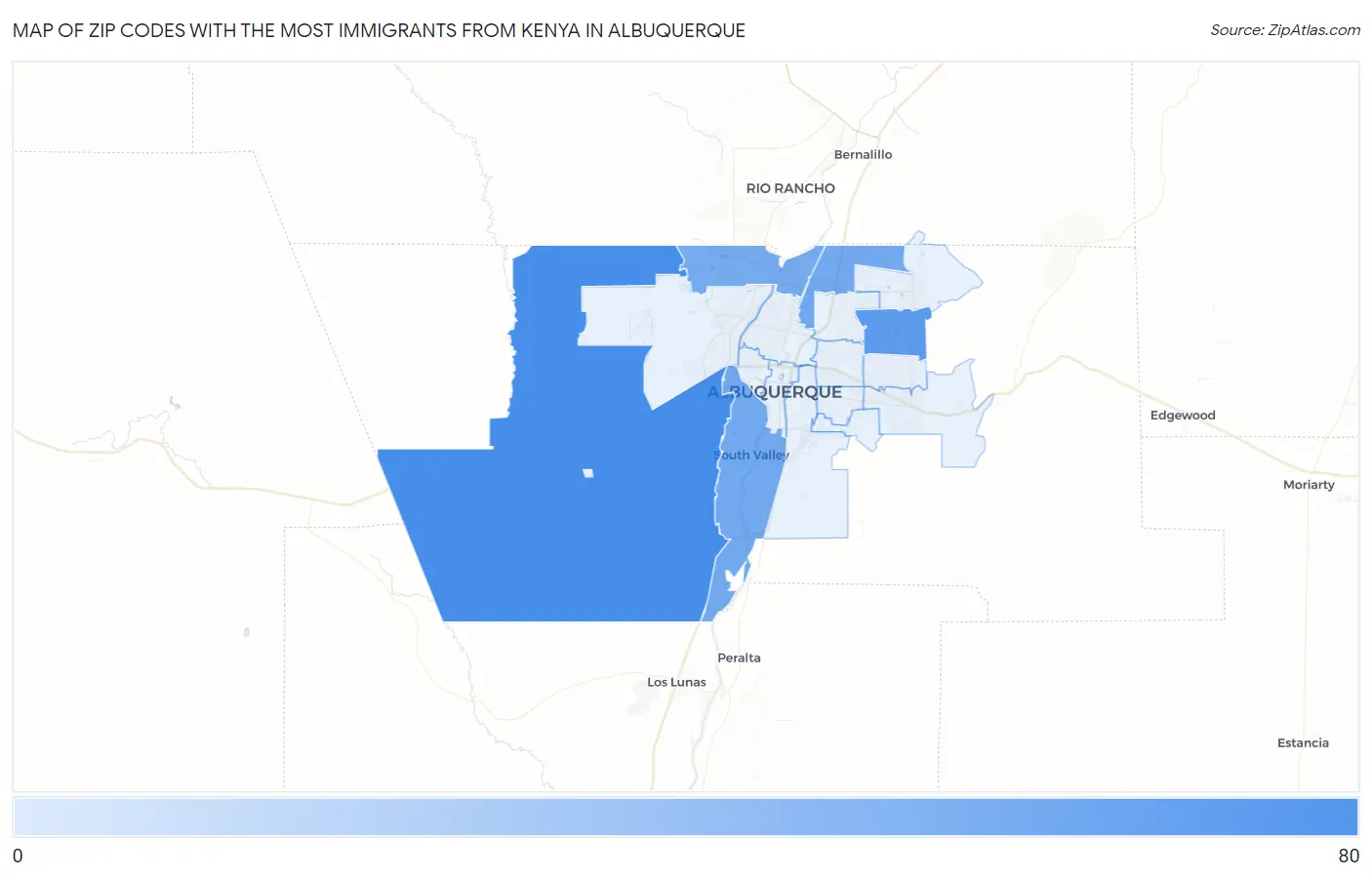 Zip Codes with the Most Immigrants from Kenya in Albuquerque Map