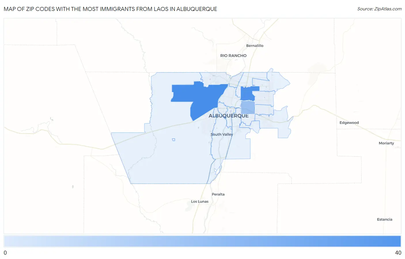 Zip Codes with the Most Immigrants from Laos in Albuquerque Map
