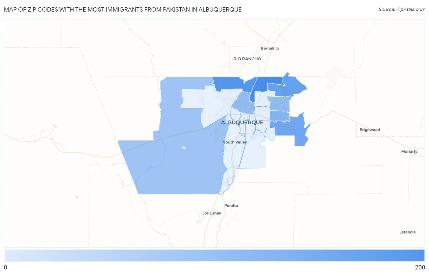 Zip Codes with the Most Immigrants from Pakistan in Albuquerque Map