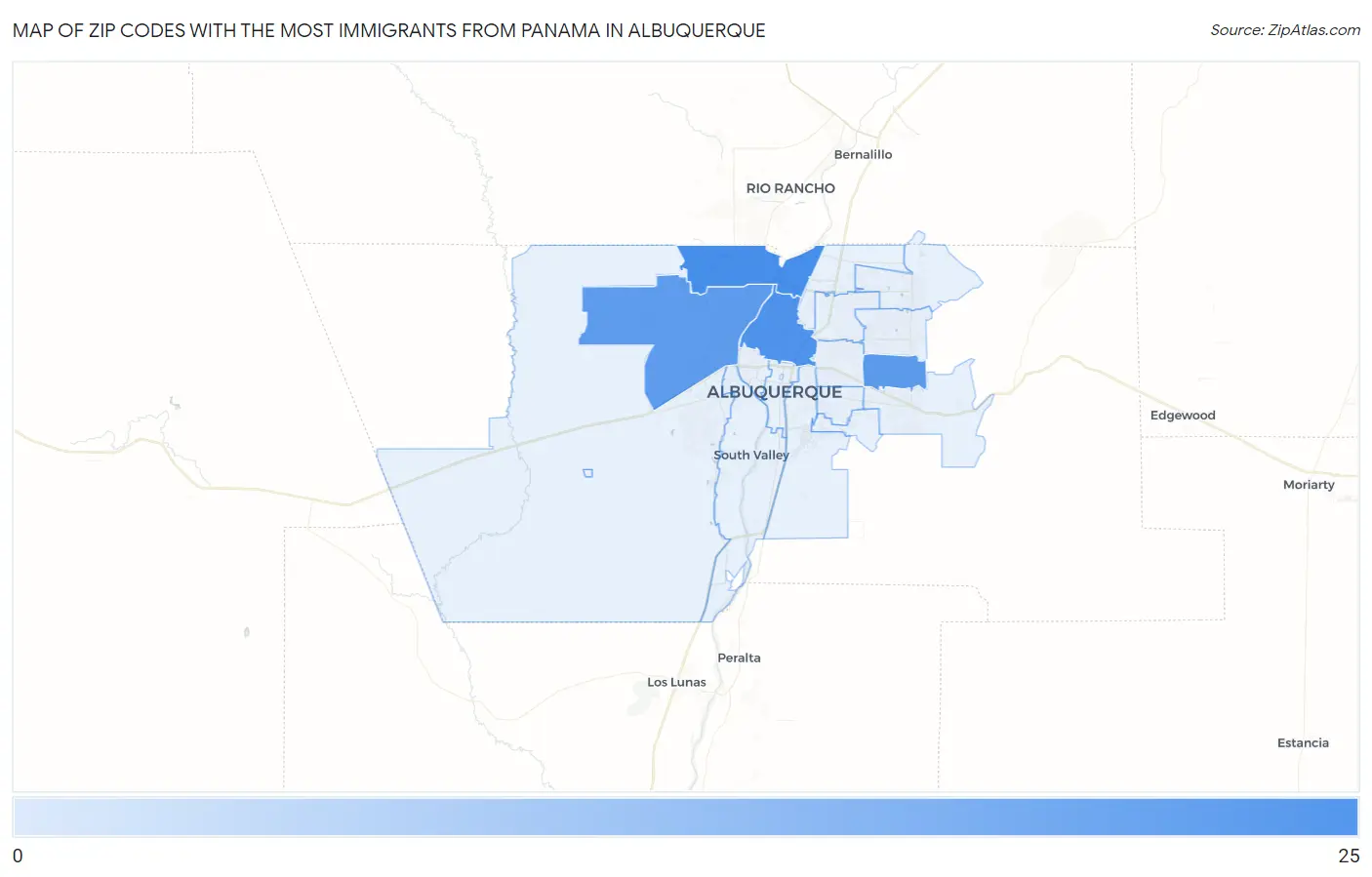 Zip Codes with the Most Immigrants from Panama in Albuquerque Map