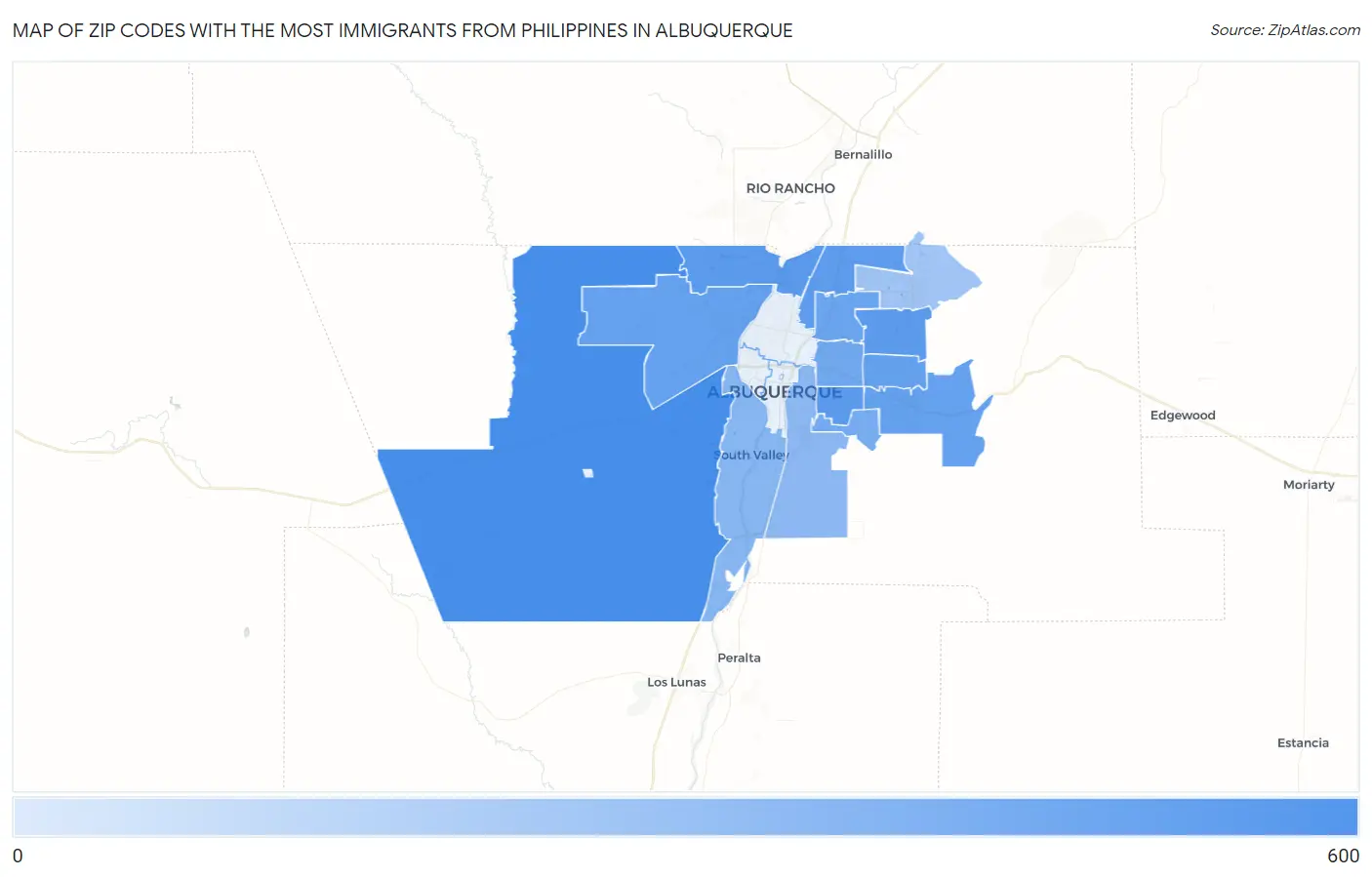 Zip Codes with the Most Immigrants from Philippines in Albuquerque Map