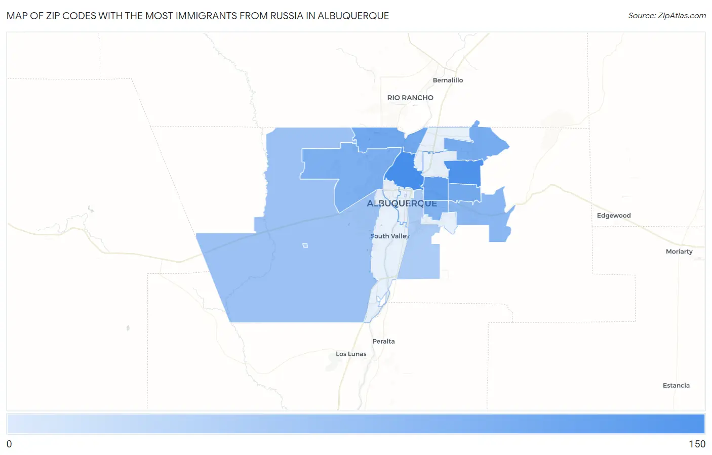 Zip Codes with the Most Immigrants from Russia in Albuquerque Map