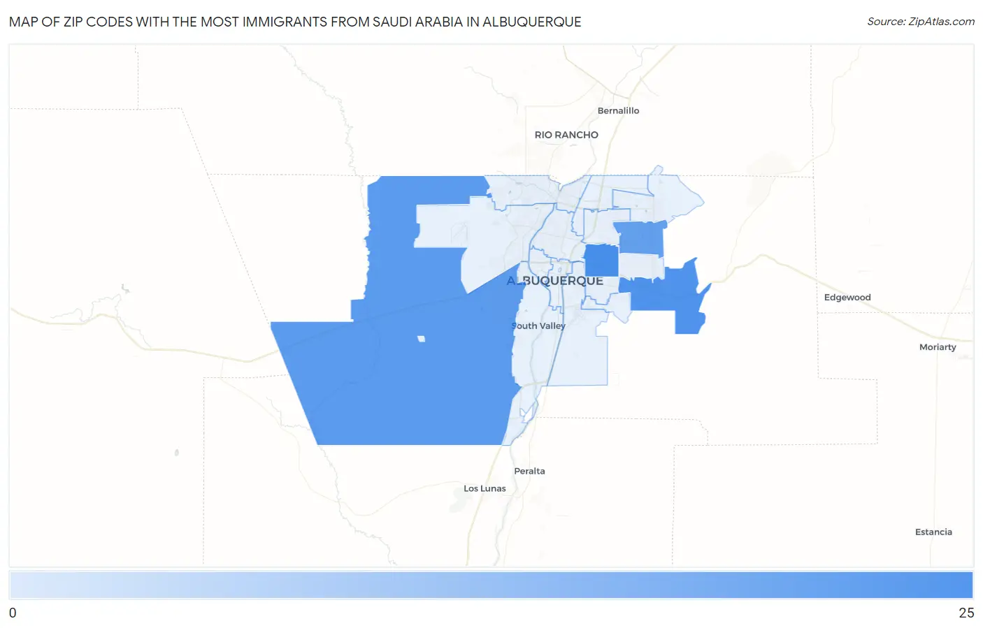 Zip Codes with the Most Immigrants from Saudi Arabia in Albuquerque Map