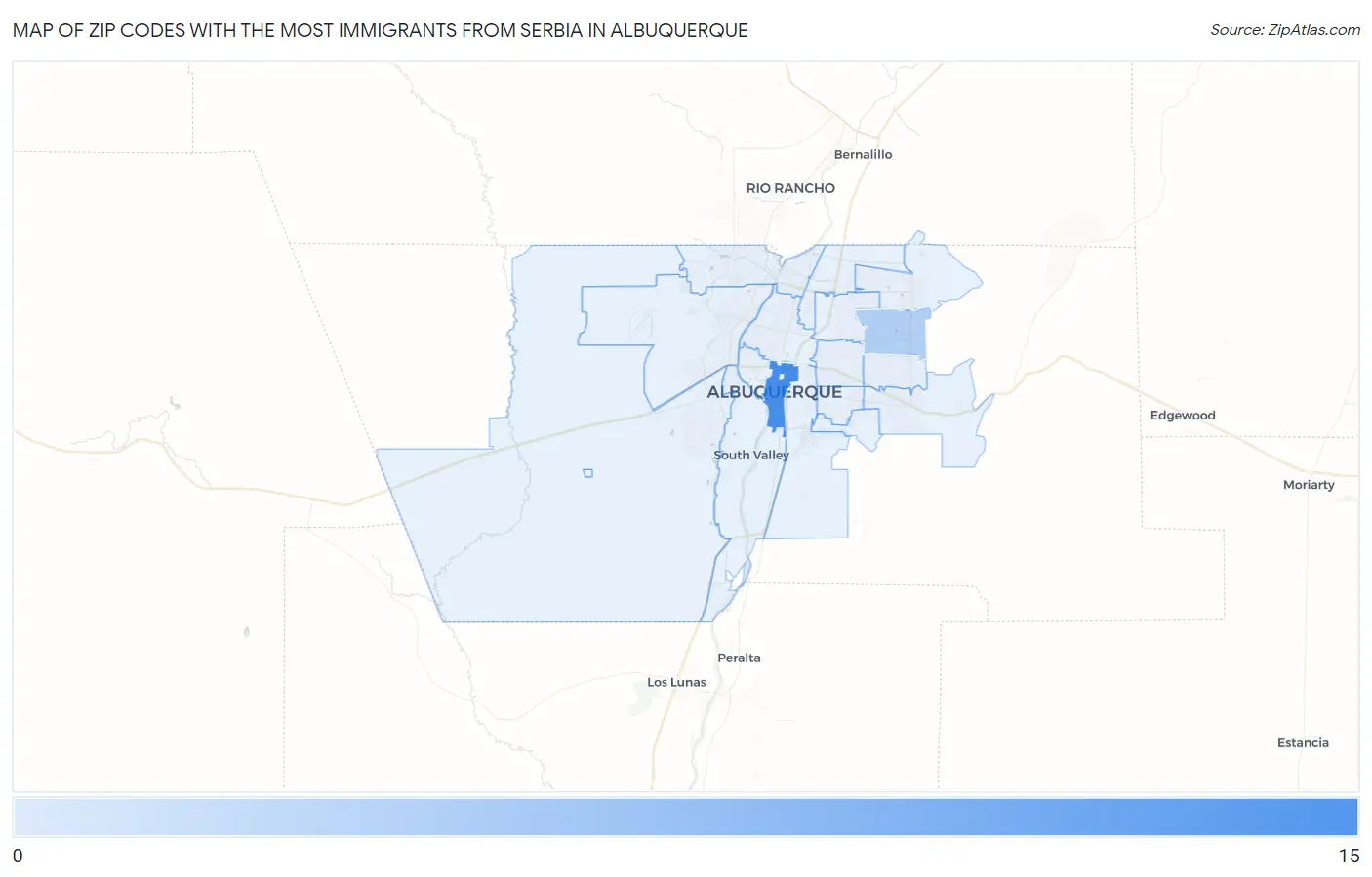 Zip Codes with the Most Immigrants from Serbia in Albuquerque Map