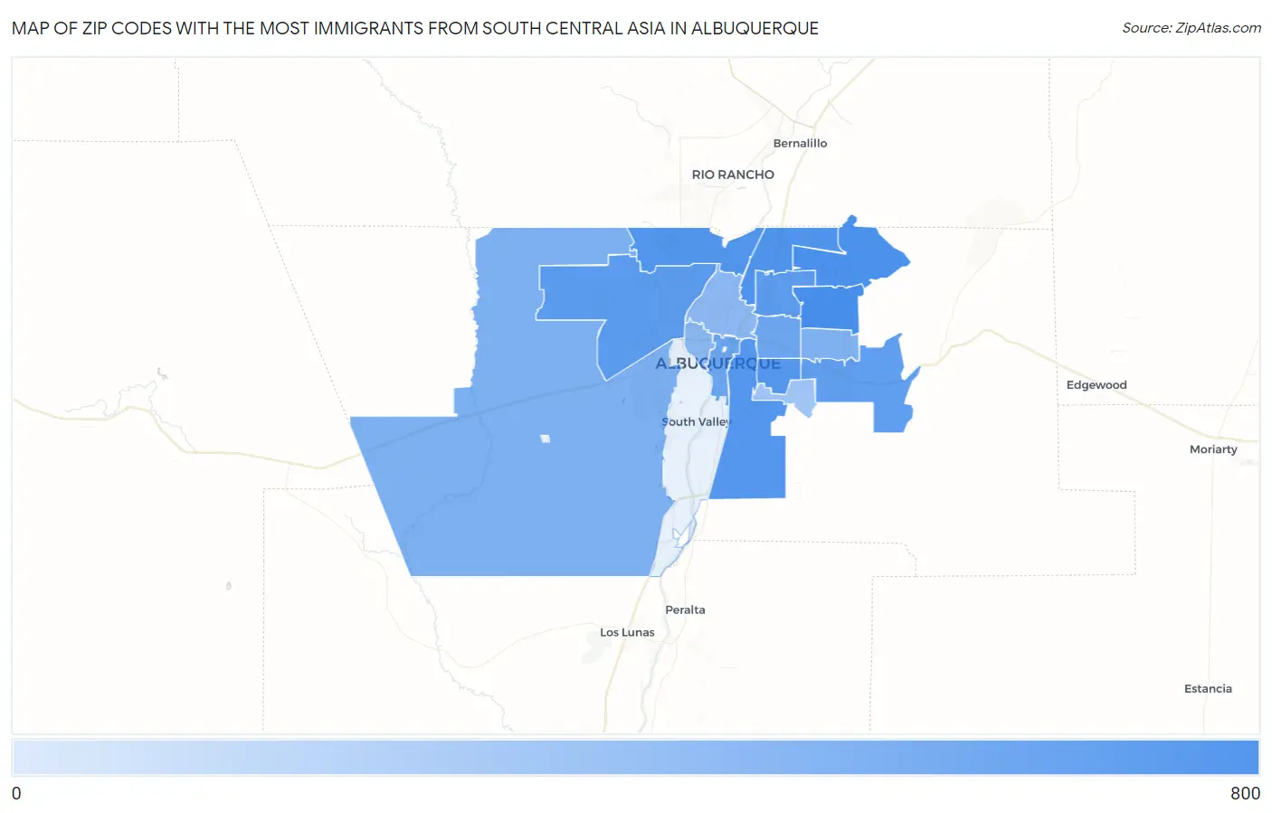 Zip Codes with the Most Immigrants from South Central Asia in Albuquerque Map