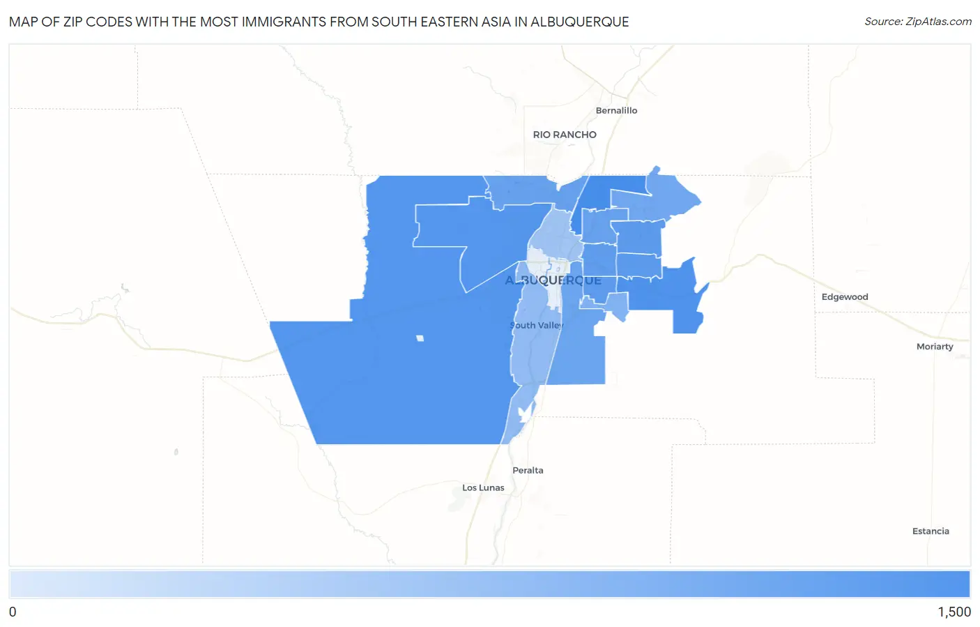 Zip Codes with the Most Immigrants from South Eastern Asia in Albuquerque Map