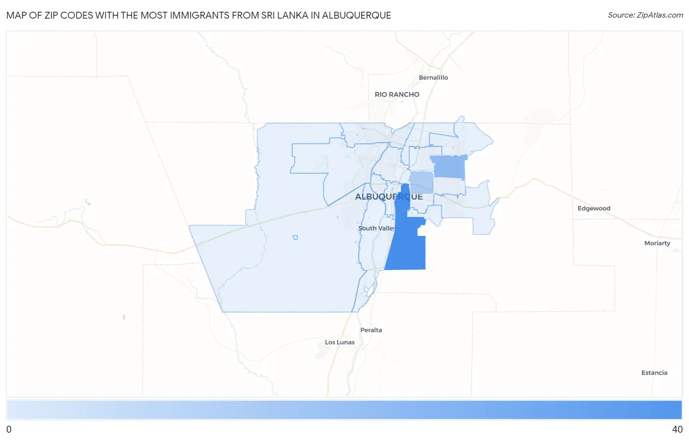 Zip Codes with the Most Immigrants from Sri Lanka in Albuquerque Map