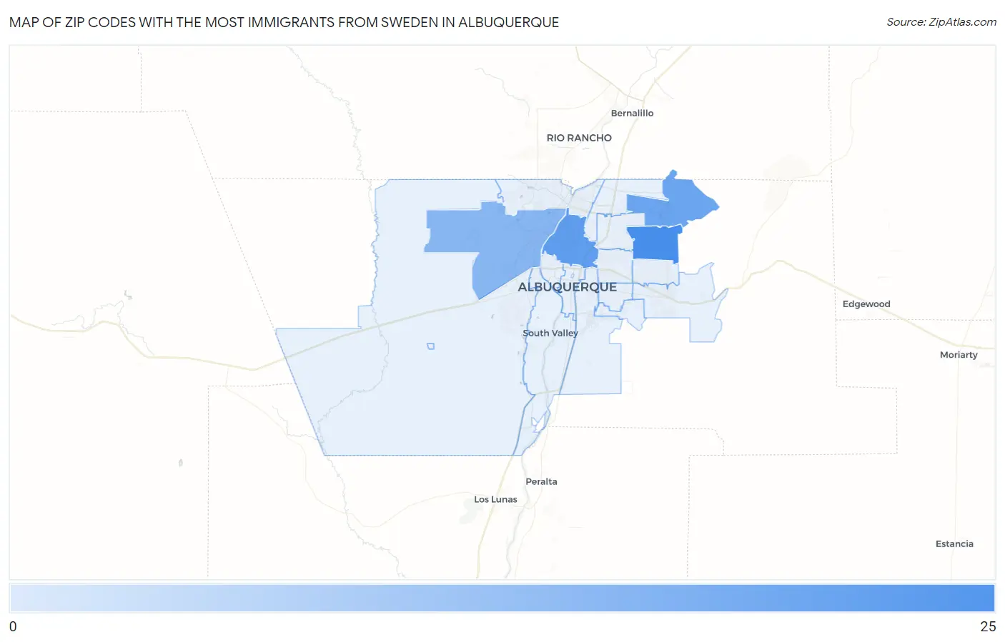 Zip Codes with the Most Immigrants from Sweden in Albuquerque Map