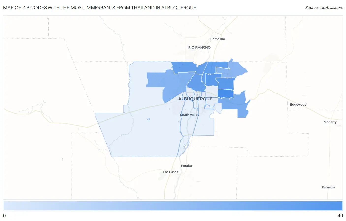 Zip Codes with the Most Immigrants from Thailand in Albuquerque Map
