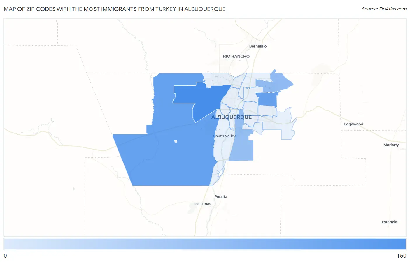 Zip Codes with the Most Immigrants from Turkey in Albuquerque Map